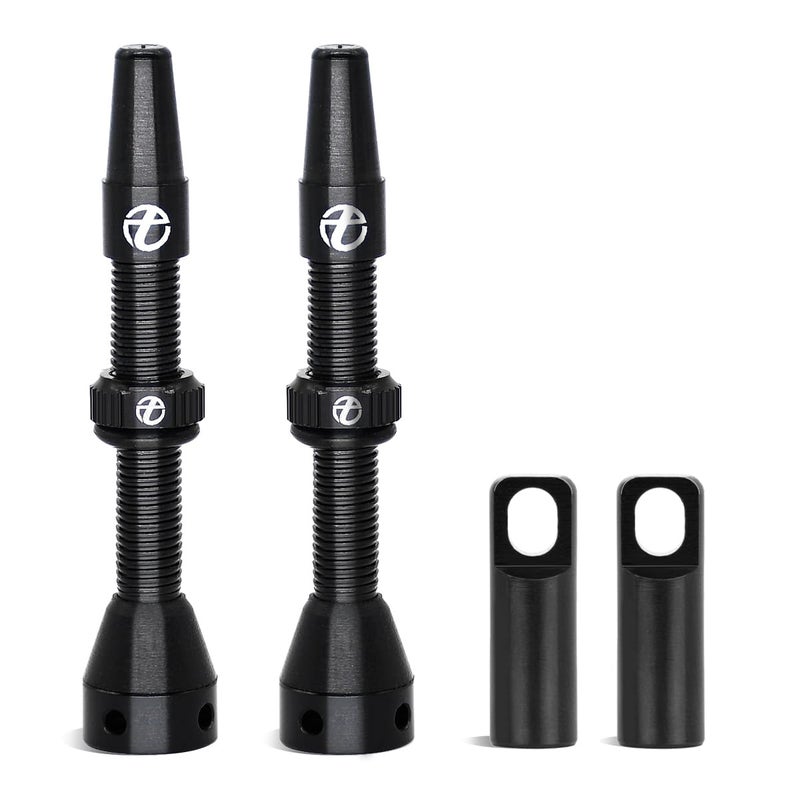Thinvik Tubeless Presta Valve Stem 70mm, Light Weight Alloy Kit - 2 Tubeless Valve Stems with Aluminum Alloy Cap + Core Removal Tool (Black) - Image 1